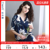 Dalli New Pint Sleeping Skirt Woman Summer Short Sleeve Pure Cotton Medium Long With Knee Peony Senior Printed Lady Pyjamas