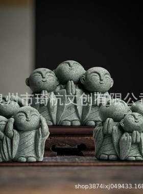 禅意日式可爱小和尚摆件京都地藏造型鱼缸水族盆景微景观造景装饰