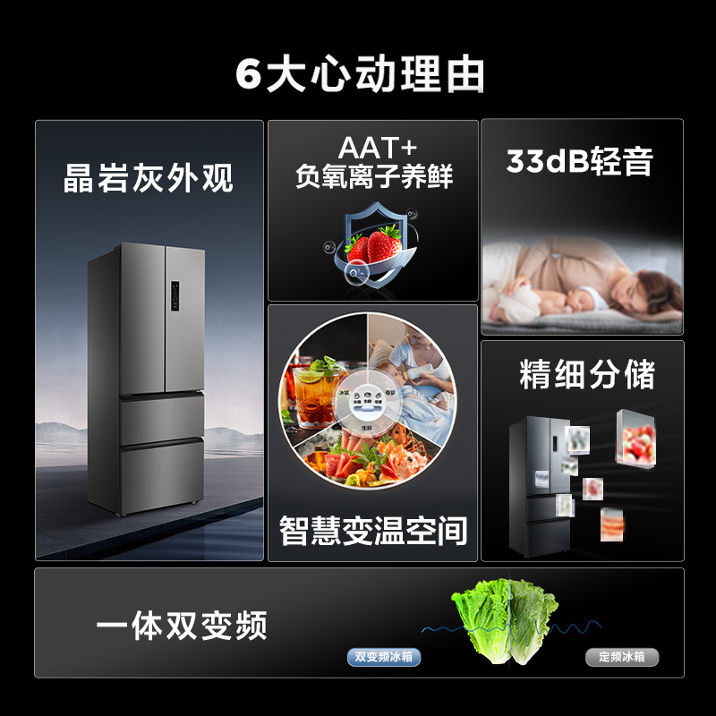 TCL 316升法式四开门多门冰箱嵌入式 变频一级电冰箱小型家用节能 - 图0