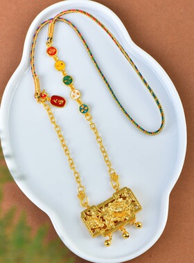 沙金五路财神双钩链花开富贵套链国风鱼跃龙门套装民族风好运吊坠