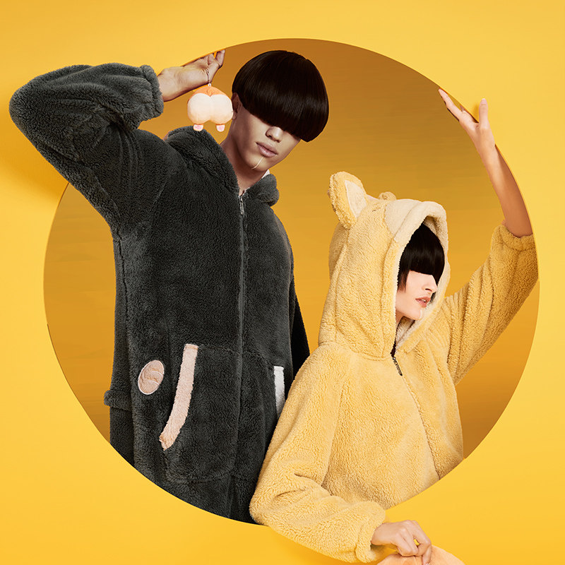 大朴a类柯基系列连帽情侣连体睡衣 大朴家纺睡衣/家居服套装