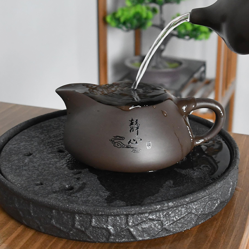 紫砂公道杯中式分茶器石瓢茶海小号茶具仿古半手工紫泥带把家用杯