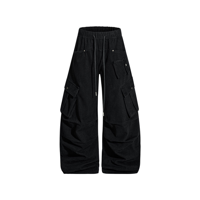 Reality高级小众立体美式弯刀工装裤多口袋褶皱阔腿长裤设计感男 - 图0