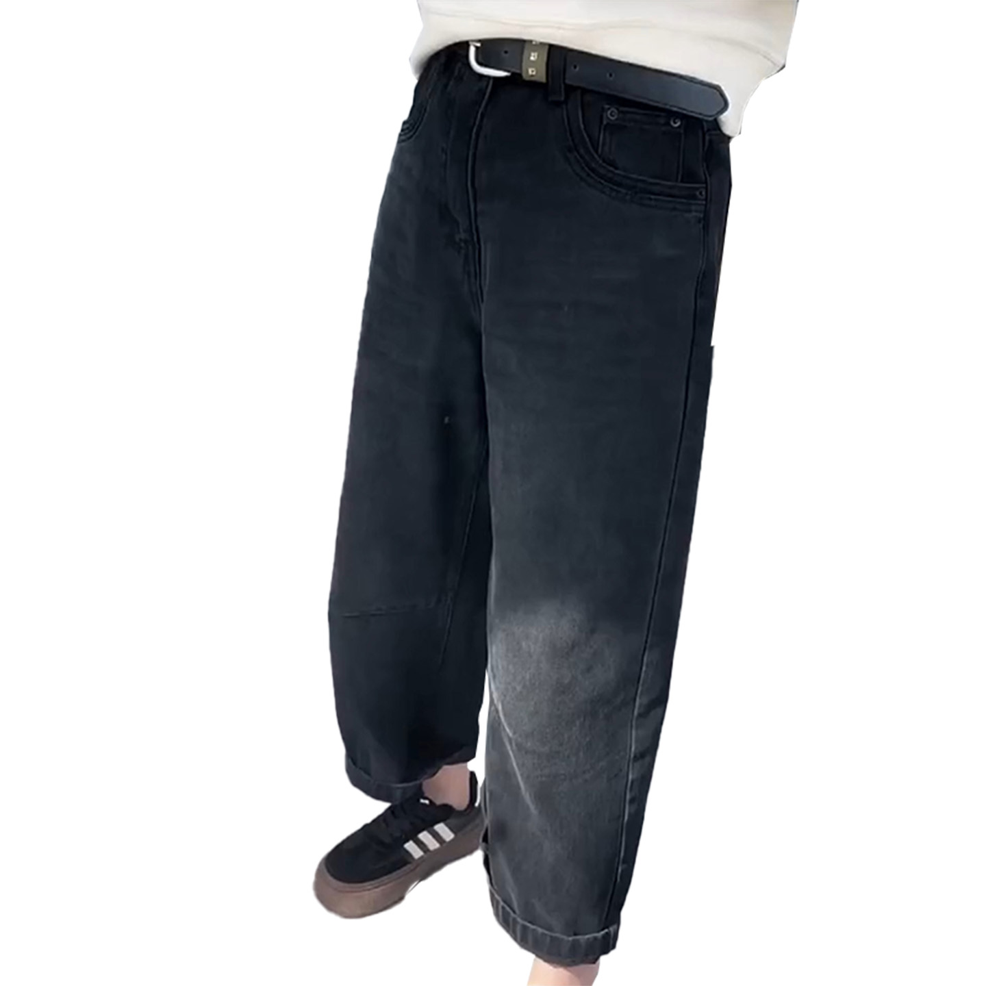 黑灰色哈伦牛仔裤女2025秋季新款大码梨形身材高腰显瘦九分老爹裤 - 图3