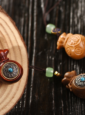 檀香木转转汽车钥匙扣红木绿檀雕刻把件挂饰吊坠文玩小礼品