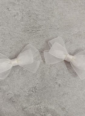 豆妈家韩式儿童发饰仙 白色绢纱小蝴蝶结对夹边夹刘海夹发卡发夹
