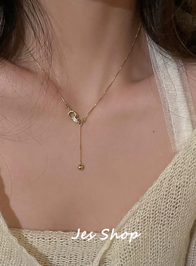 JesShop925银锁骨链女双环项链