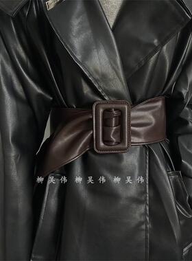 软皮~无孔腰带配衣服收腰~高级感