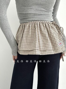 格子屁帘女装饰配牛仔裤子腰带系带韩国一片式腰搭高级感韩式风男