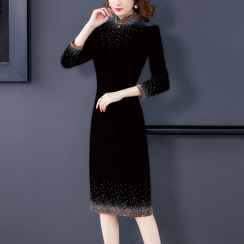 金丝绒旗袍改良婚礼妈妈喜连衣裙 arteyes艺艾连衣裙