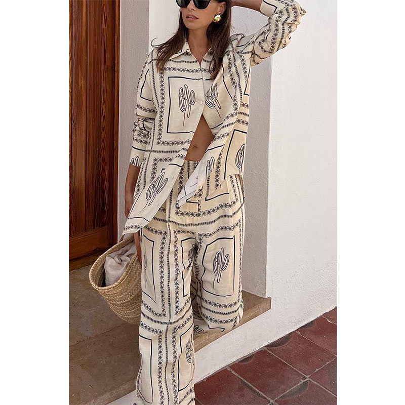 Women's 2 Piece Suits 2023 Casual Print Top Blouse Pant Sets - 图3