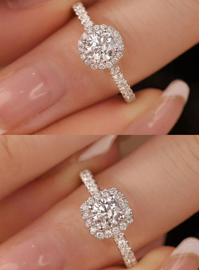 爆闪小方糖莫桑钻戒女开口百搭戒指1克拉八心八箭锆石钻轻奢