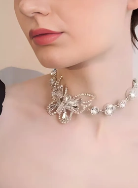 欧美新款闪钻蝴蝶项链女轻奢高级设计感锁骨链气质新娘颈链配饰品