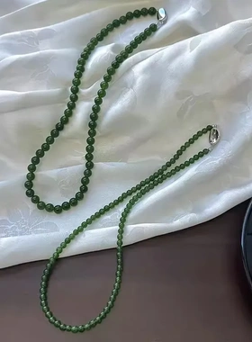 显白仿翡翠碧玉绿色串珠项链女新中式元宝扣颈链新款高级感锁骨链