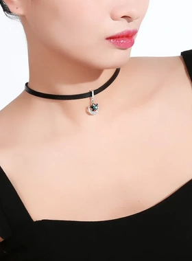 韩版时尚原宿choker项圈星星月亮吊坠项链 简约皮革项圈配饰品女