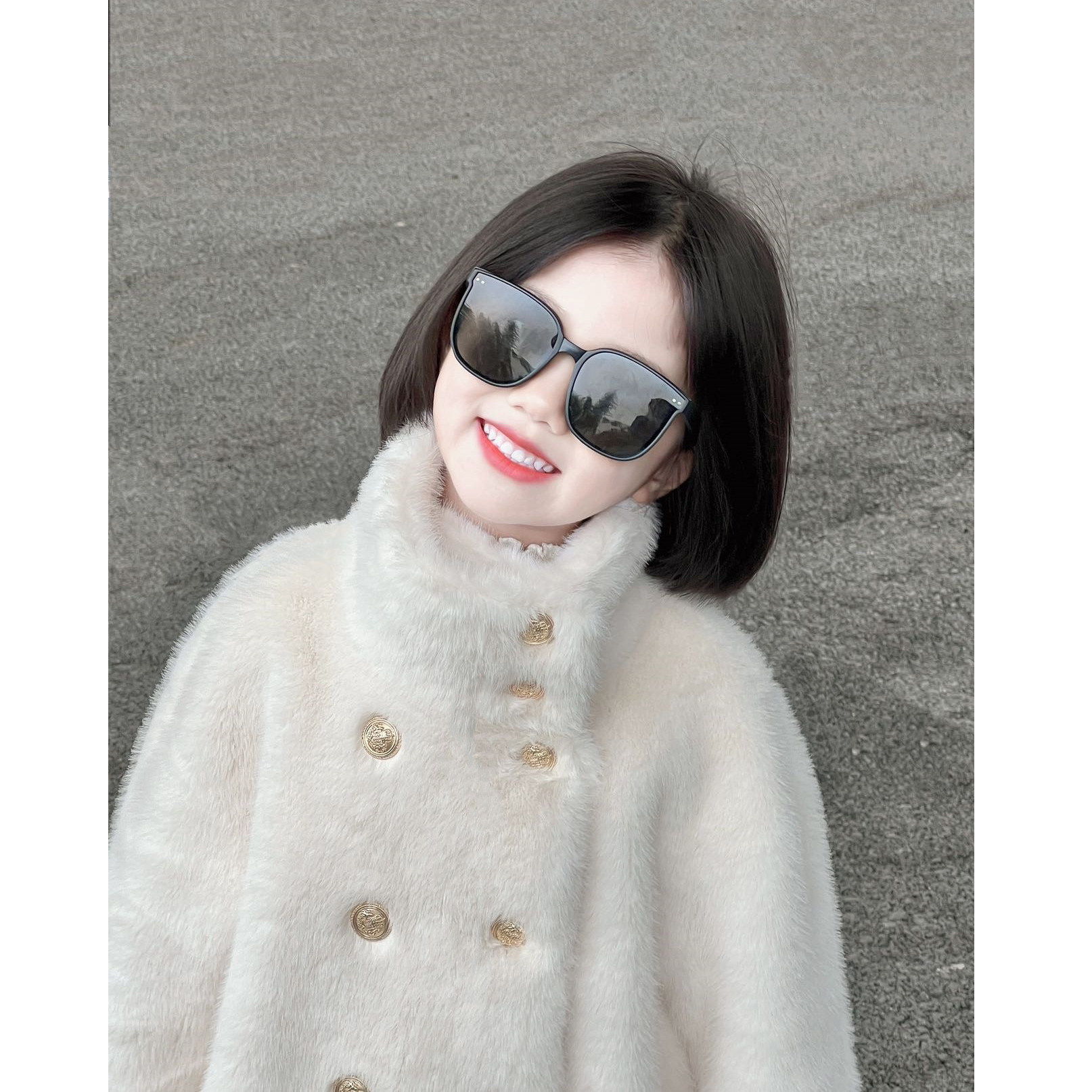 女童冬装大衣中长款2025新款皮毛一体加厚仿皮草双排扣洋气外套潮,淘宝优惠券,粉丝福利购,淘宝优惠卷