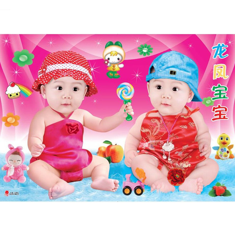 双男童宝宝海报照片漂亮可爱婴儿装饰画孕妇胎教早教双胞胎画防水 - 图3