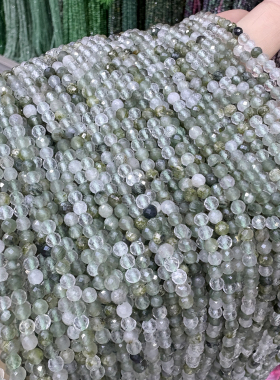 硬切面天然绿发晶散珠子DIY手工细手链项链圆珠小颗粒刻面串珠