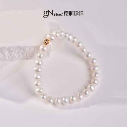 京润珍珠 朝怡925银淡水珍珠手链5.3-6.3mm近圆形白色生日礼物女P - 图2