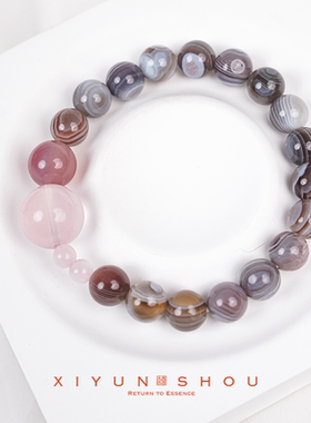 「游丝腾」喜运兽身体棒棒8mm缠丝玛瑙/10m盐源玛瑙/2mm西柚粉