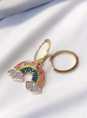 金黄色彩虹项链s925银云朵彩色