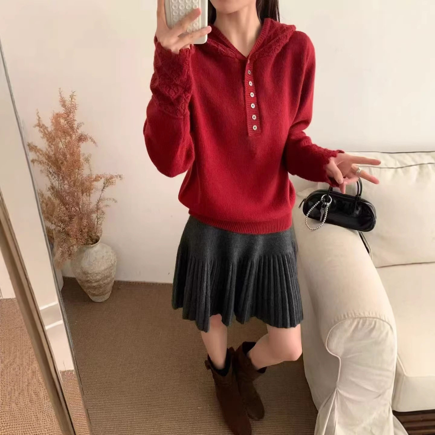 KJ镂空钩花连帽羊毛针织衫女欧洲站2025冬装新款女装打底毛衣女,淘宝优惠券,粉丝福利购,淘宝优惠卷