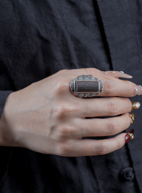 天然沉水级文莱沉香戒指原创设计S925银戒托文玩男女款戒指养生