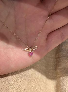 蝴蝶结小樱桃项链红宝石爱心吊坠小众轻锁骨链小红书爆款时尚项链