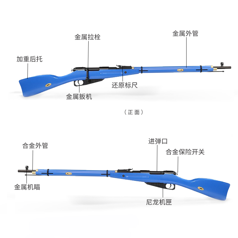 莫辛纳甘模型狙击步枪pu瞄镜刺刀乖巧仿虎木质直拉抛壳软弹枪玩具 - 图2