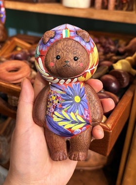 栗子熊手工绘画乌檀木熊
