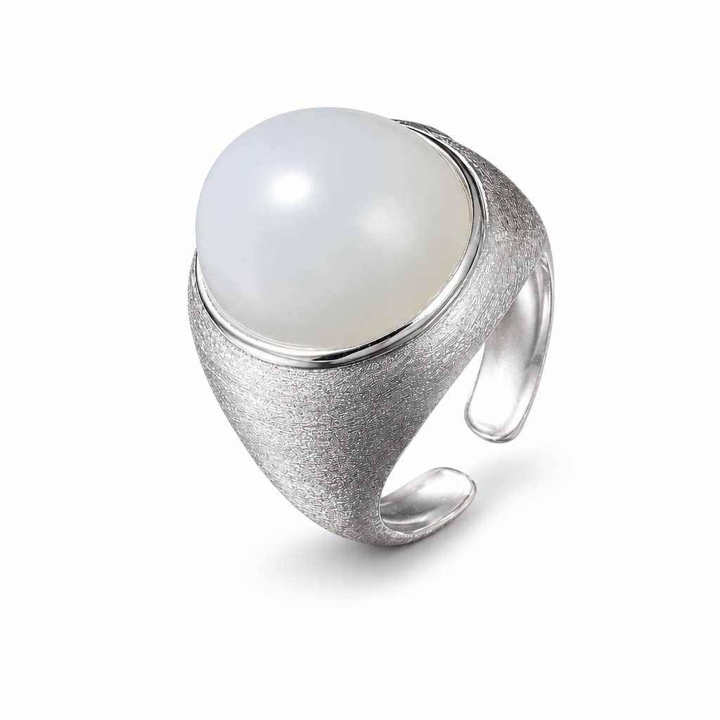 Qinghuan Hetian Jade Open Silver Ring Retro Light Luxury