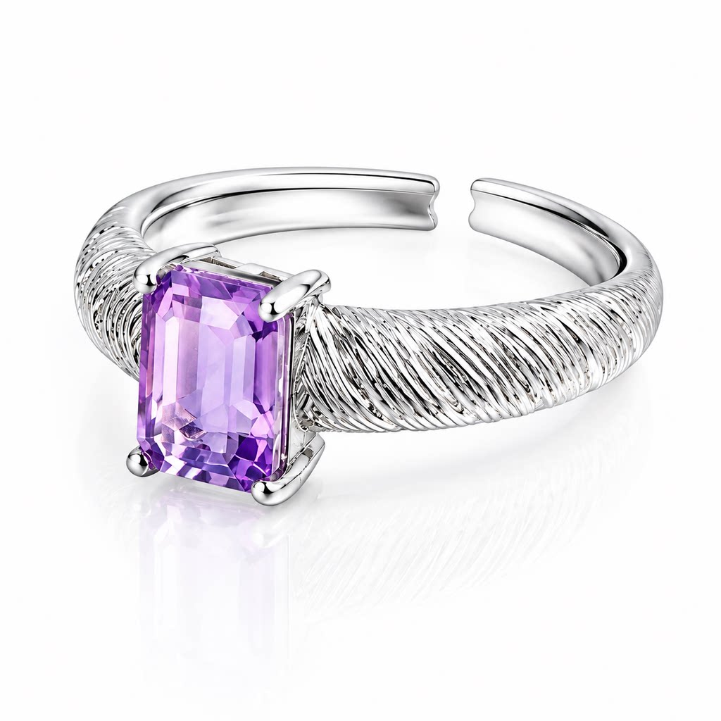 925 silver amethyst open adjustable ring for women