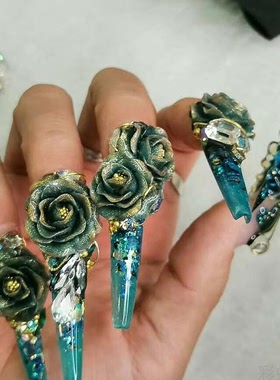 立体闪粉极光雕花胶树脂环保美甲