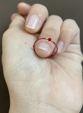 足金实心小金圈红水晶极细红绳尾戒限量版