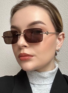 无框方形太阳镜2025新款简约时尚网红墨镜素颜ins感太阳眼镜