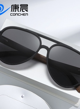 跨境经典木制腿偏光太阳镜双梁大框蛤蟆镜竹木眼镜男开车复古墨镜