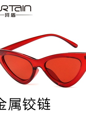 新款复古三角形猫眼太阳镜欧美潮流女士小框墨镜太阳眼镜金属