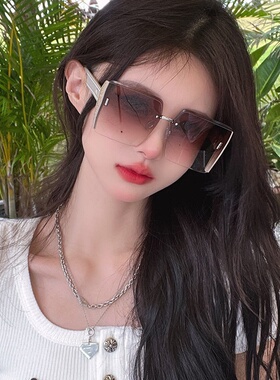 em家2025新款无框墨镜女闪粉镜边防紫外线大脸显瘦直播太阳镜