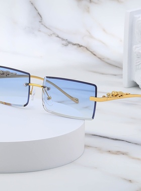 跨境新款无框太阳镜女时尚方框豹子墨镜男潮流眼镜shades