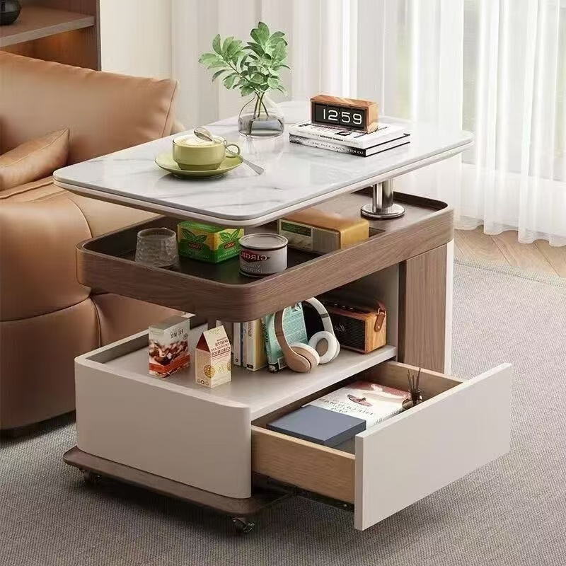 移动茶几客厅沙发边几新款实木小户型小饭桌爆款升降茶几小推车 - 图3