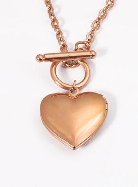 316L外贸不锈钢爱心相盒OT扣项链