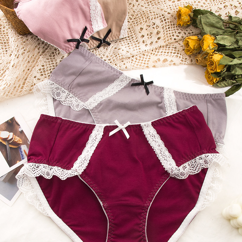 大码内裤女 中腰三角胖MM200斤透气纯棉甜美蕾丝边少女包臀高开叉,淘宝优惠券,粉丝福利购,淘宝优惠卷