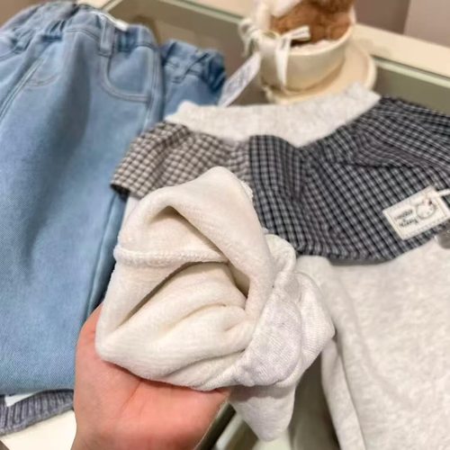 女童秋冬新款一体绒卫裤韩版儿童洋气格子荷叶边拼接灯笼裤潮 - 图2