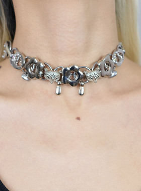 设计师原创系列朋克纽扣锁骨链