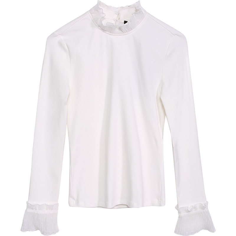 zk半高领长袖加绒白色蕾丝打底衫女 zk蕾丝衫/雪纺衫