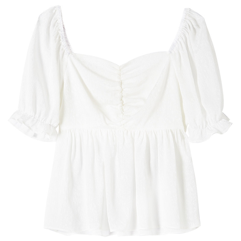 zk lin法式设计感小众锁骨夏雪纺衫 zklin蕾丝衫/雪纺衫