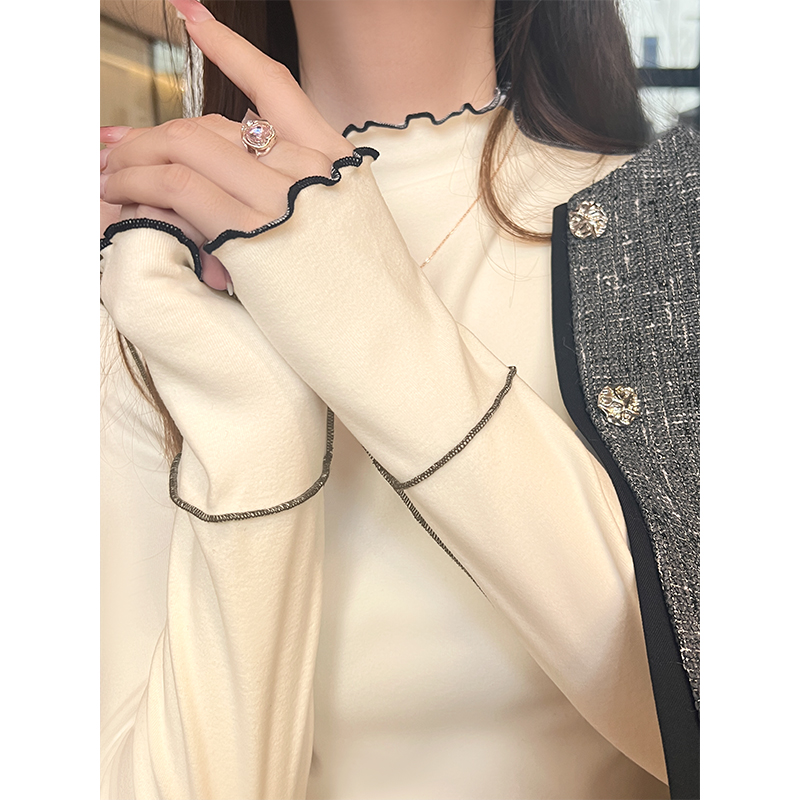 优质双面真德绒打底衫女可外穿2024春秋冬内搭新款加绒厚T恤上衣