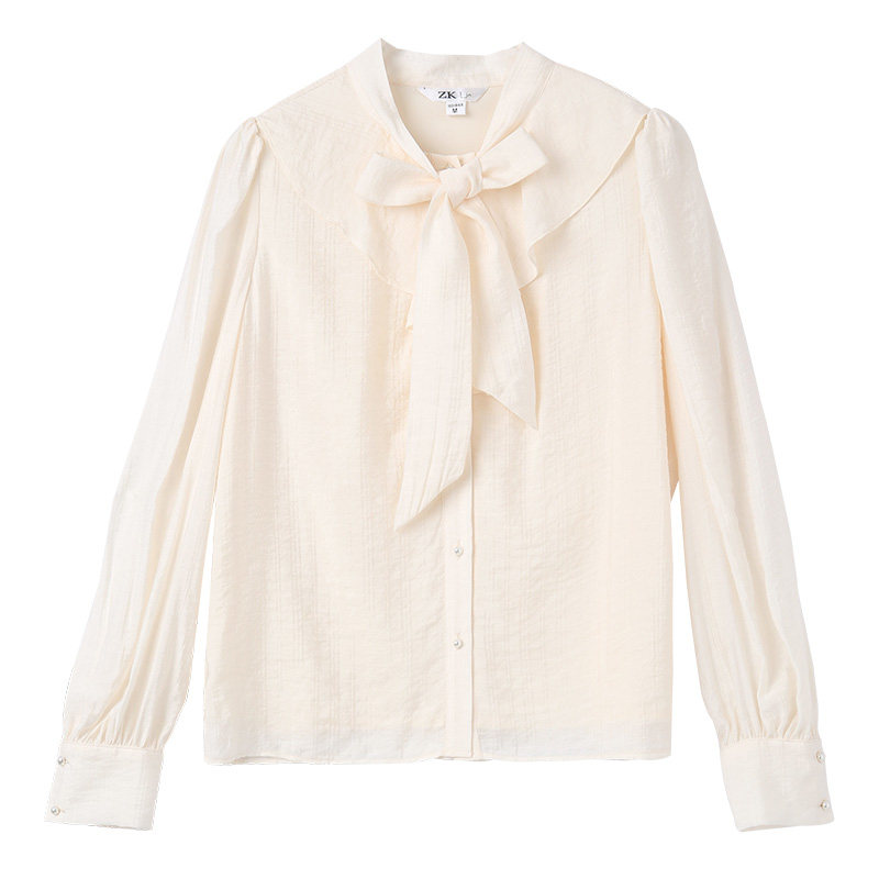 zk lin法式复古蝴蝶结荷叶边白衬衫 zklin衬衫