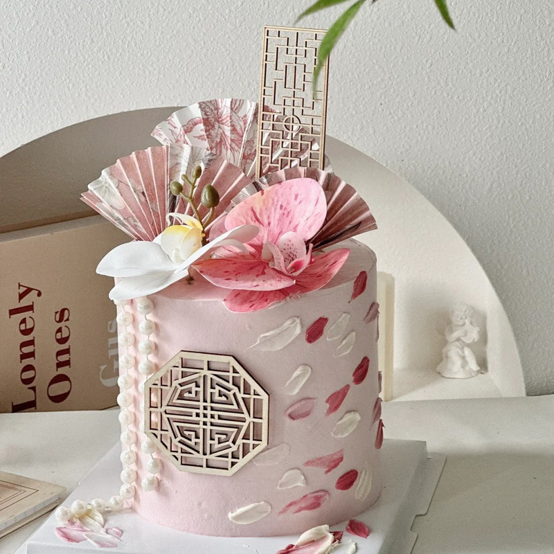 新中式古典水墨画蝴蝶兰古风屏风折扇适合送母亲生日甜品蛋糕装饰,淘宝优惠券,粉丝福利购,淘宝优惠卷