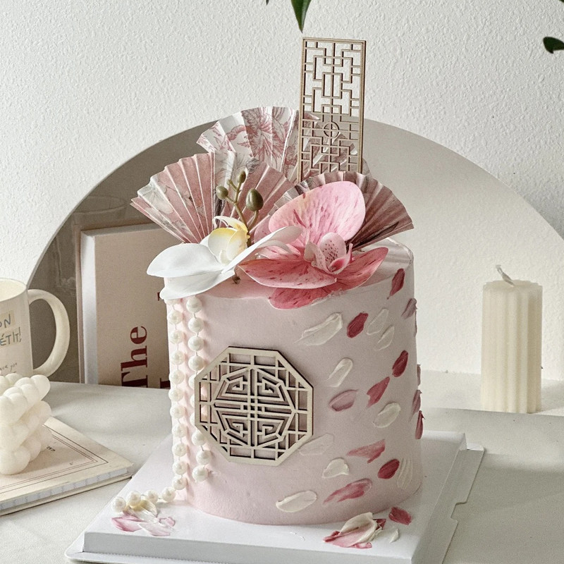 新中式古典水墨画蝴蝶兰古风屏风折扇适合送母亲生日甜品蛋糕装饰,淘宝优惠券,粉丝福利购,淘宝优惠卷